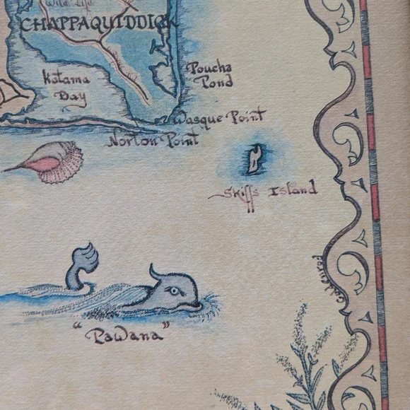 Rare Xandra Fisher Handmade Map Copyright 1979 Martha's Vineyard MA Framed